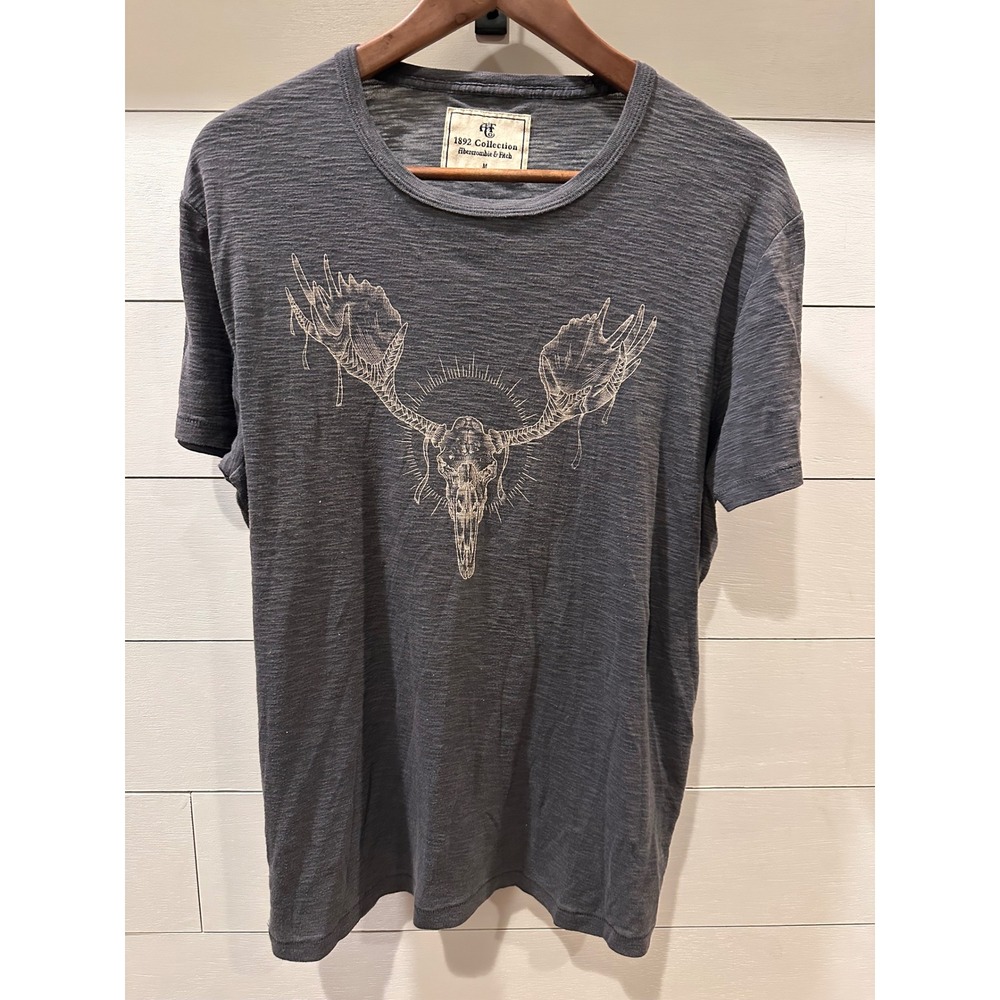 Abercrombie & Fitch 1892 Collection Mens Gray Slub Moose Skull Graphic T-Shirt M